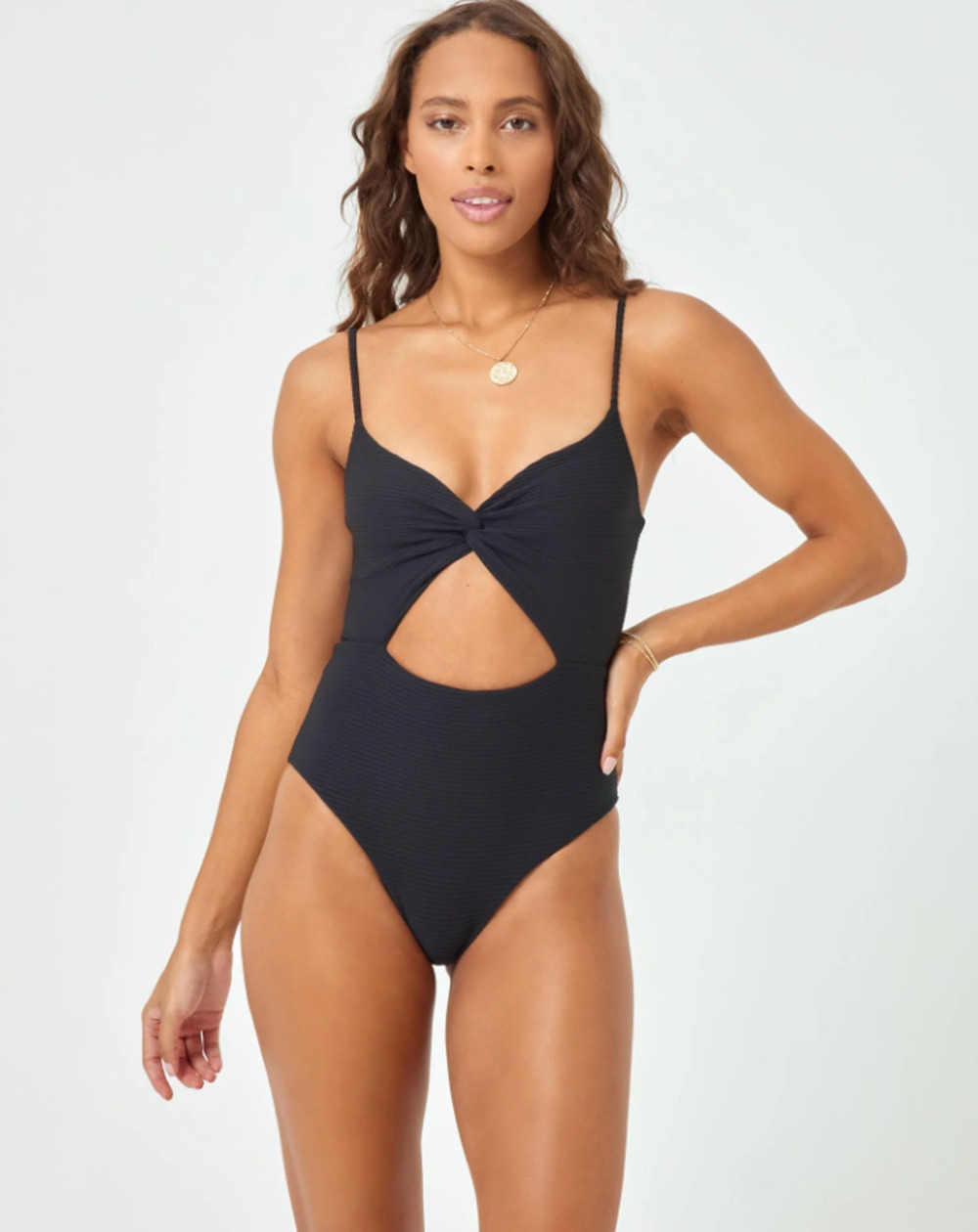 L*SPACE Women's Kyslee One Piece Swimsuit XL Black Eco Chic Repreve Twist NWT